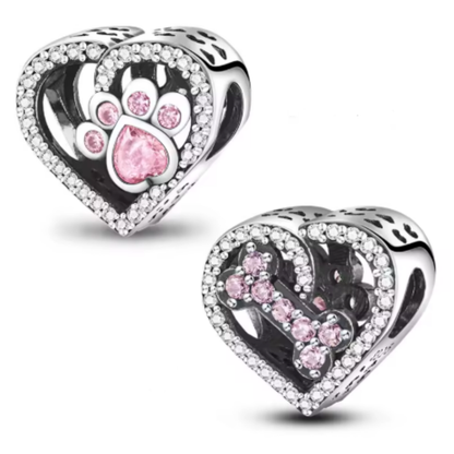 Charm Corazon con Huella y Hueso Brillante