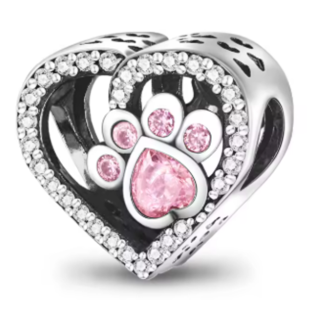 Charm Corazon con Huella y Hueso Brillante
