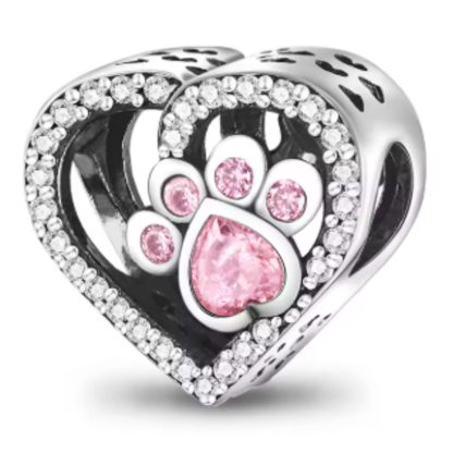 Charm Corazon con Huella y Hueso Brillante