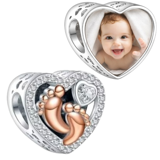 Charm Corazon Huella de Bebe Cristales