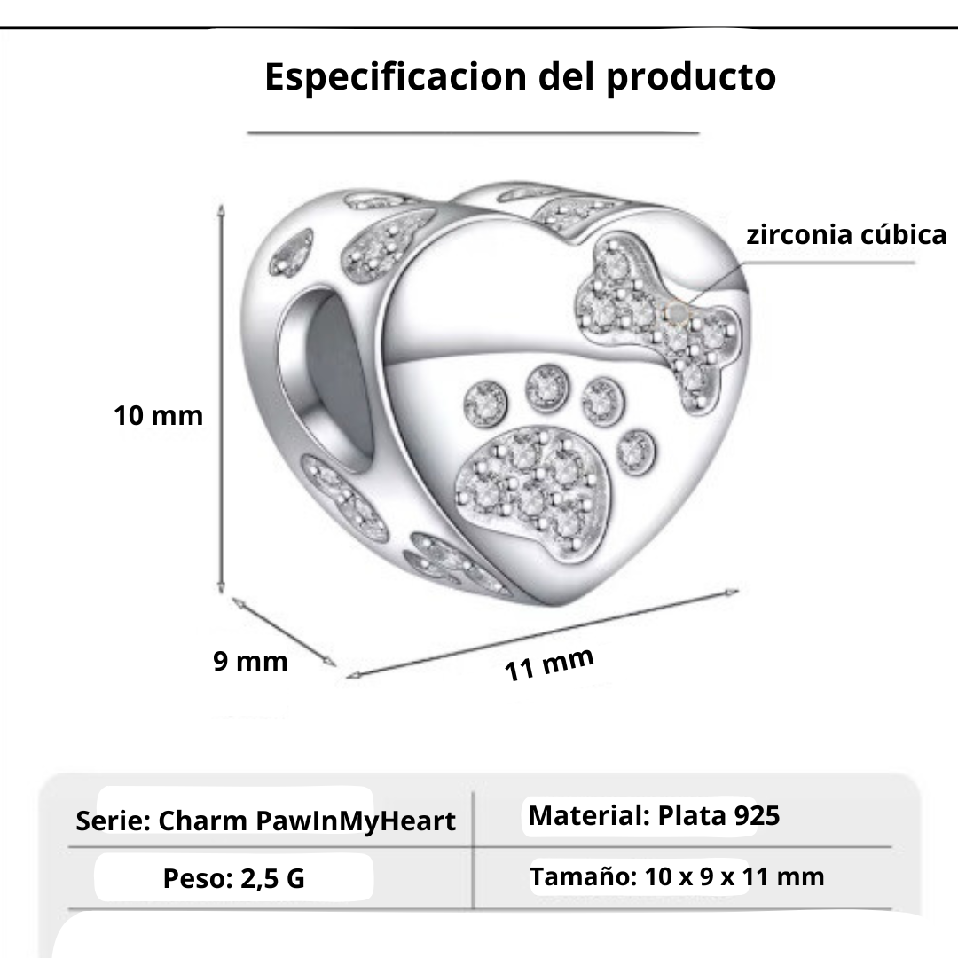 Charm Corazon Huella de Perro con Cristales