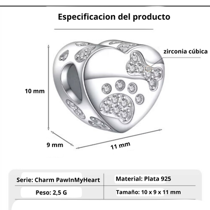 Charm Corazon Huella de Perro con Cristales